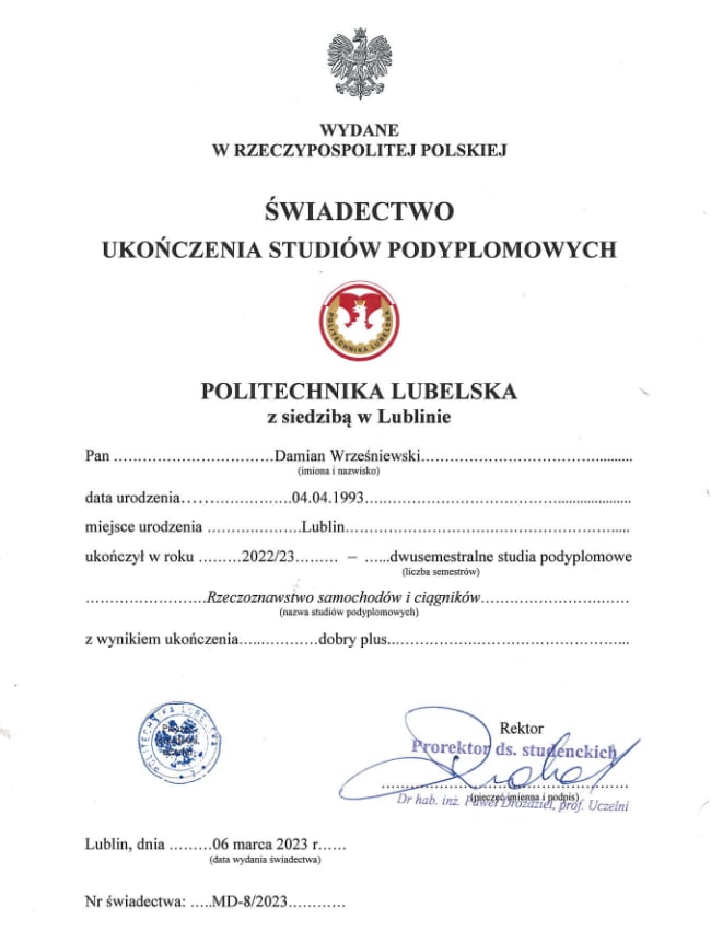 Certyfikat uprawnień dodatkowych