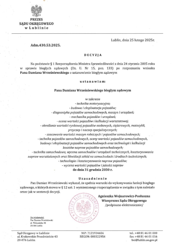 Certyfikat diagnosty samochodowego