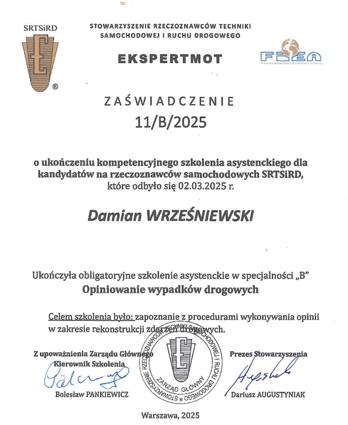 Certyfikat członkostwa w EKSPERTMOT
