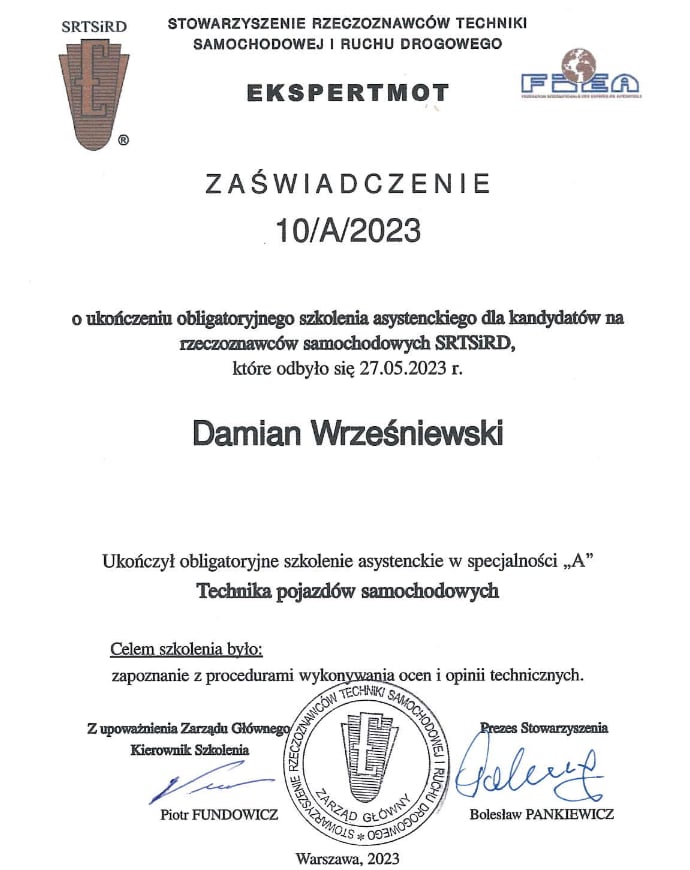Certyfikat specjalizacji motoryzacyjnej