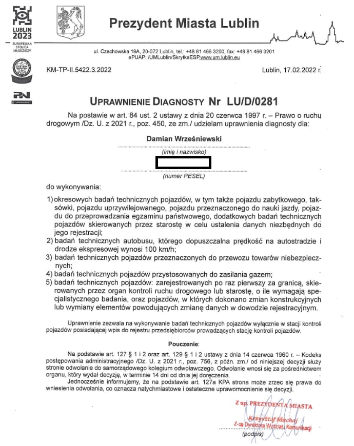 Certyfikat dodatkowych uprawnień